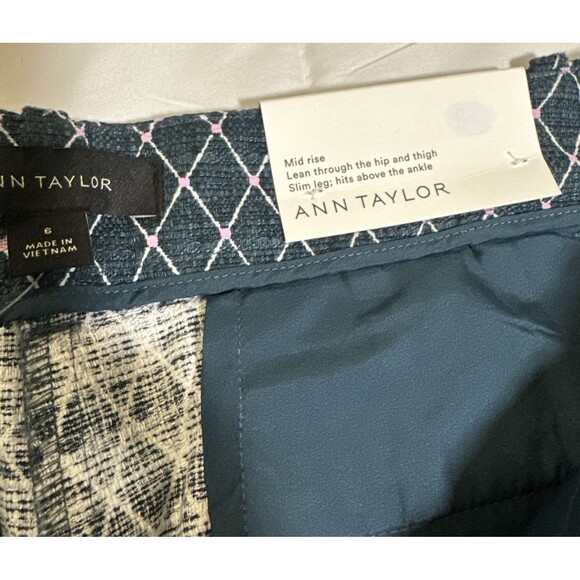 Ann Taylor The Cotton Crop Pants Green Pink Geometric Midrise Flat Front - Picture 6 of 14